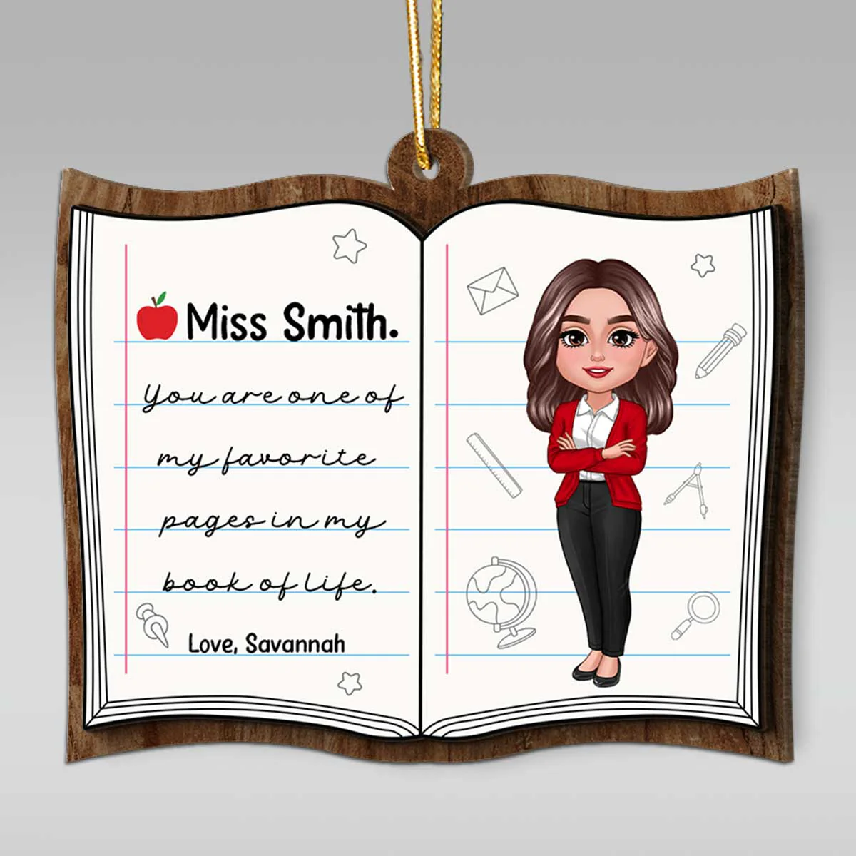 Favorite Page In My Book Of Life Teacher Appreciation Gift Thank You Gift Personalized 2 Layer Wooden Ornament - Image 2