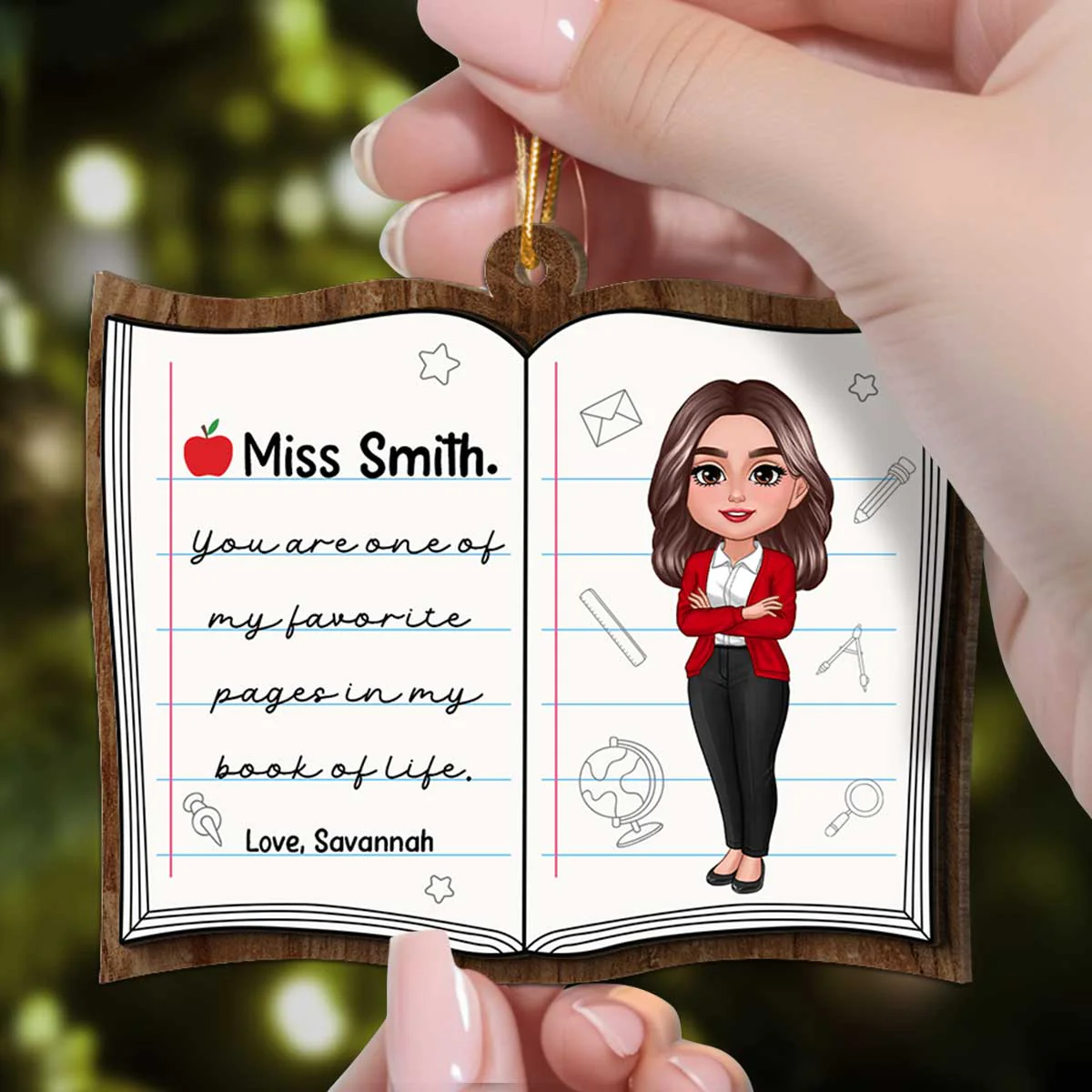 Favorite Page In My Book Of Life Teacher Appreciation Gift Thank You Gift Personalized 2 Layer Wooden Ornament - Image 3