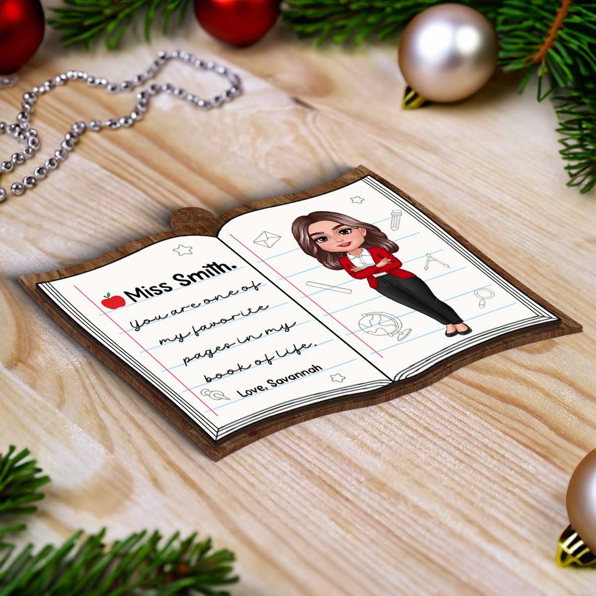 Favorite Page In My Book Of Life Teacher Appreciation Gift Thank You Gift Personalized 2 Layer Wooden Ornament - Image 4
