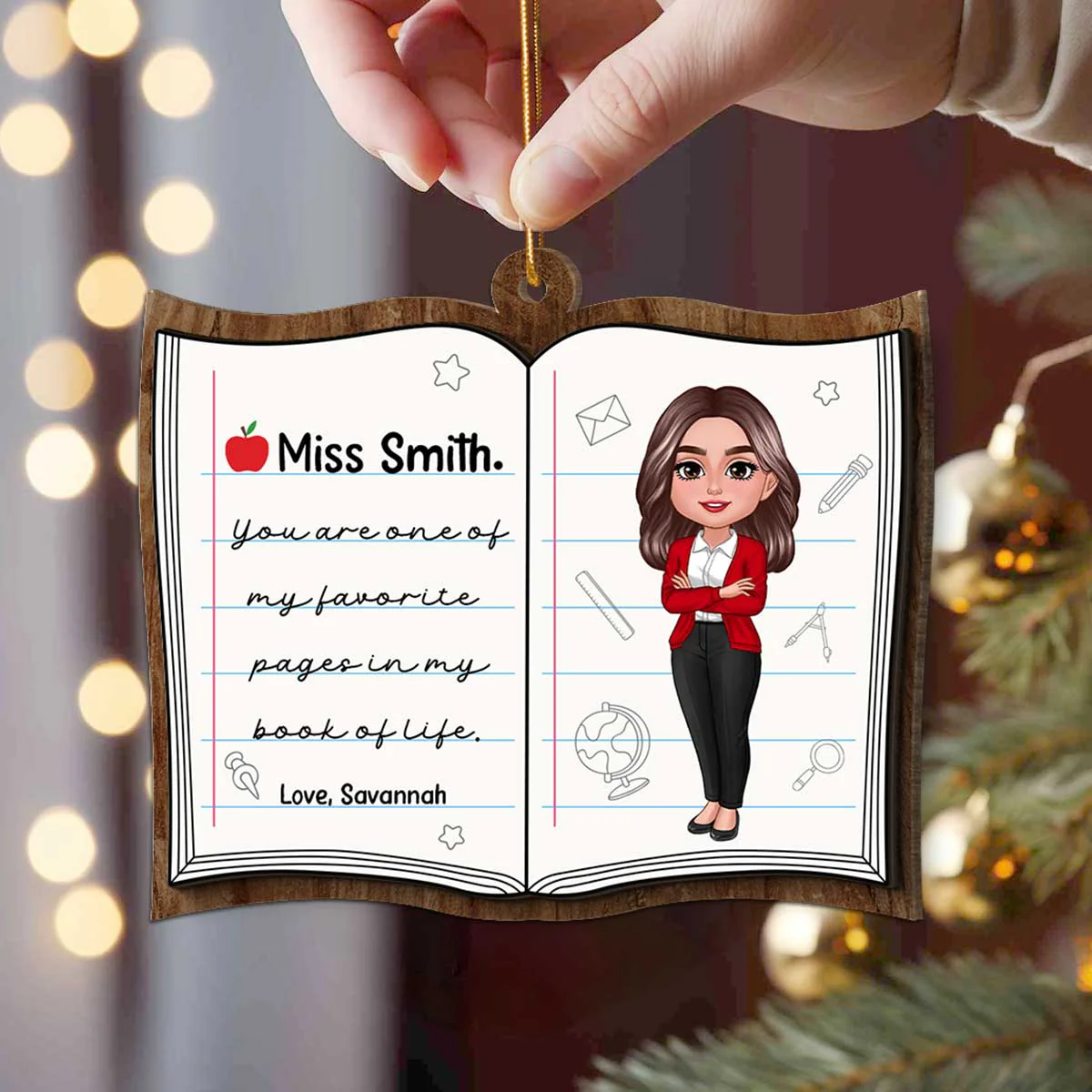 Favorite Page In My Book Of Life Teacher Appreciation Gift Thank You Gift Personalized 2 Layer Wooden Ornament - Image 5