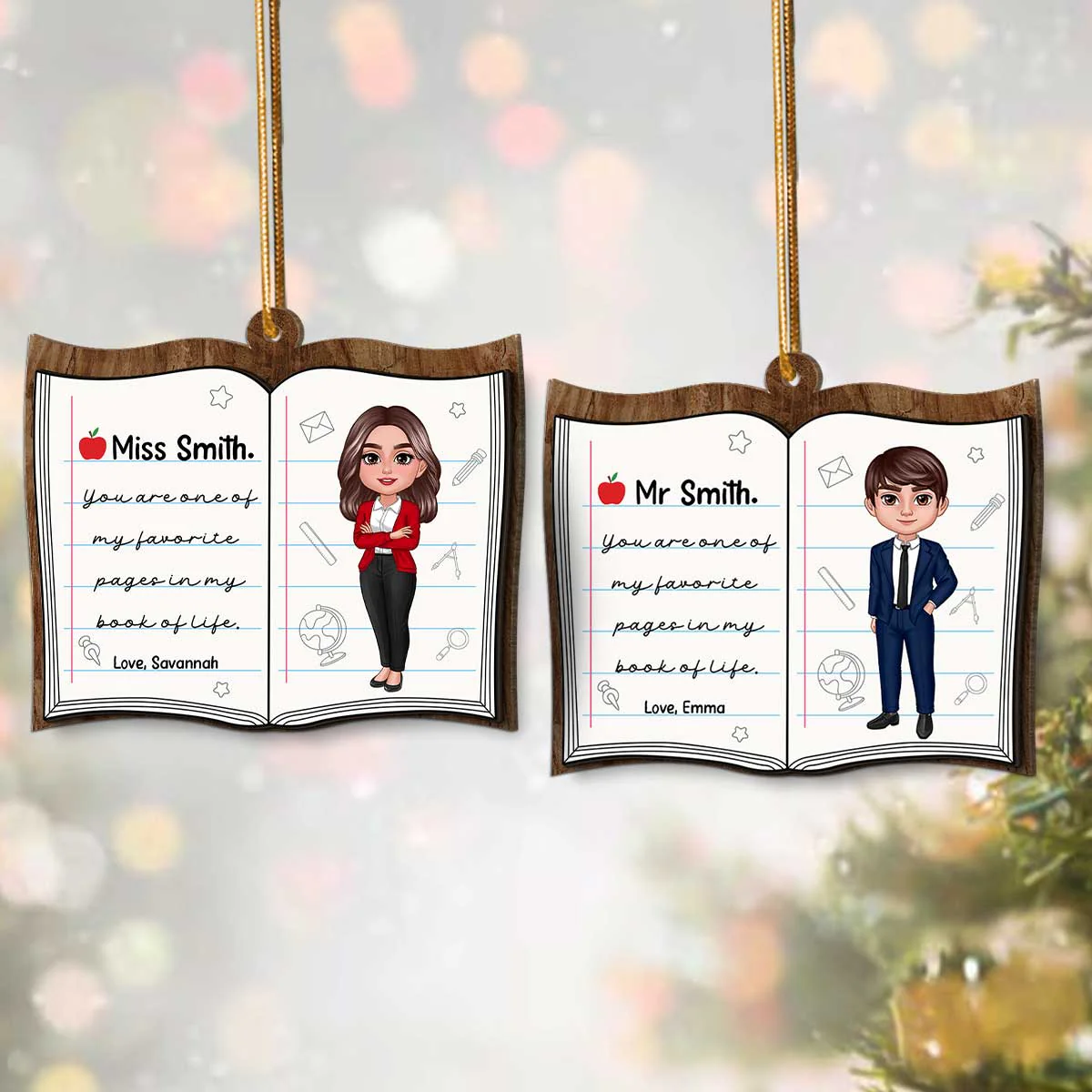 Favorite Page In My Book Of Life Teacher Appreciation Gift Thank You Gift Personalized 2 Layer Wooden Ornament - Image 6