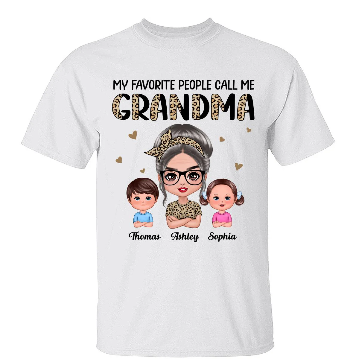 Favorite People Call Me Grandma Half Leopard Doll Grandma & Grandkids Personalized Shirt