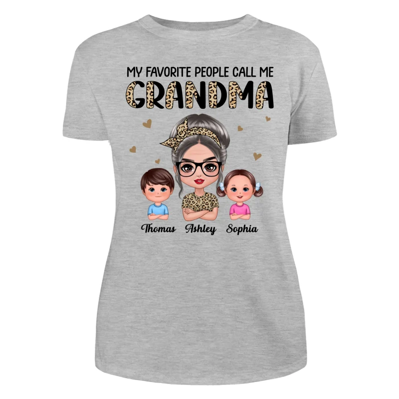 Favorite People Call Me Grandma Half Leopard Doll Grandma & Grandkids Personalized Shirt - Image 10