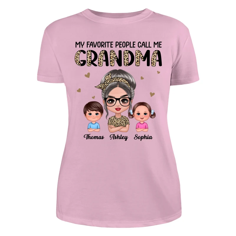 Favorite People Call Me Grandma Half Leopard Doll Grandma & Grandkids Personalized Shirt - Image 11