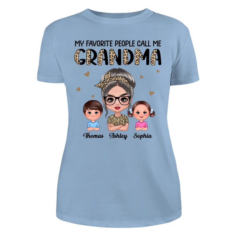 Favorite People Call Me Grandma Half Leopard Doll Grandma & Grandkids Personalized Shirt - Image 12