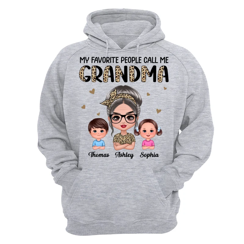 Favorite People Call Me Grandma Half Leopard Doll Grandma & Grandkids Personalized Shirt - Image 14