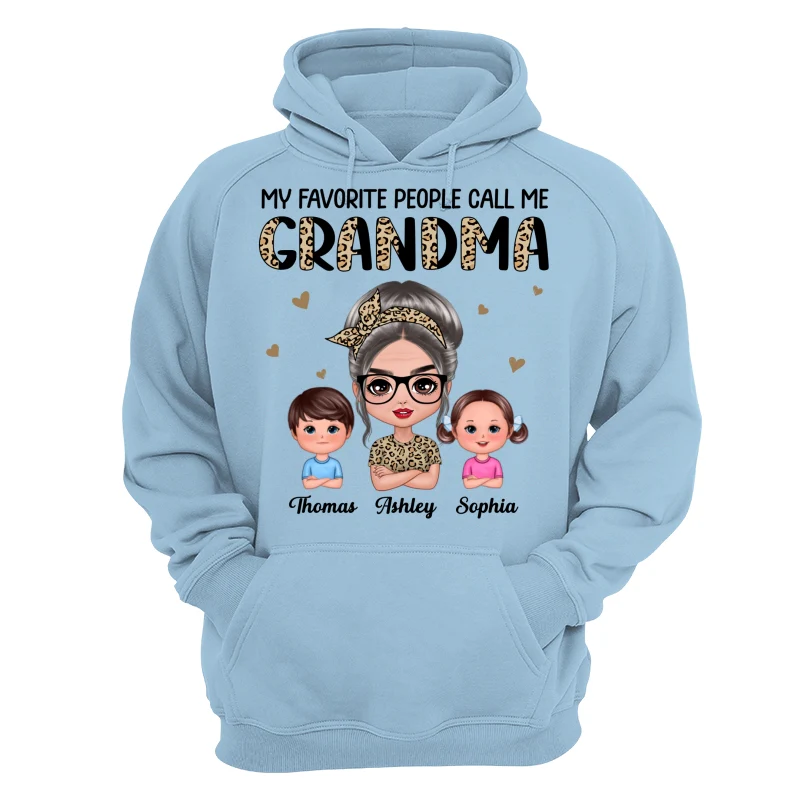 Favorite People Call Me Grandma Half Leopard Doll Grandma & Grandkids Personalized Shirt - Image 16