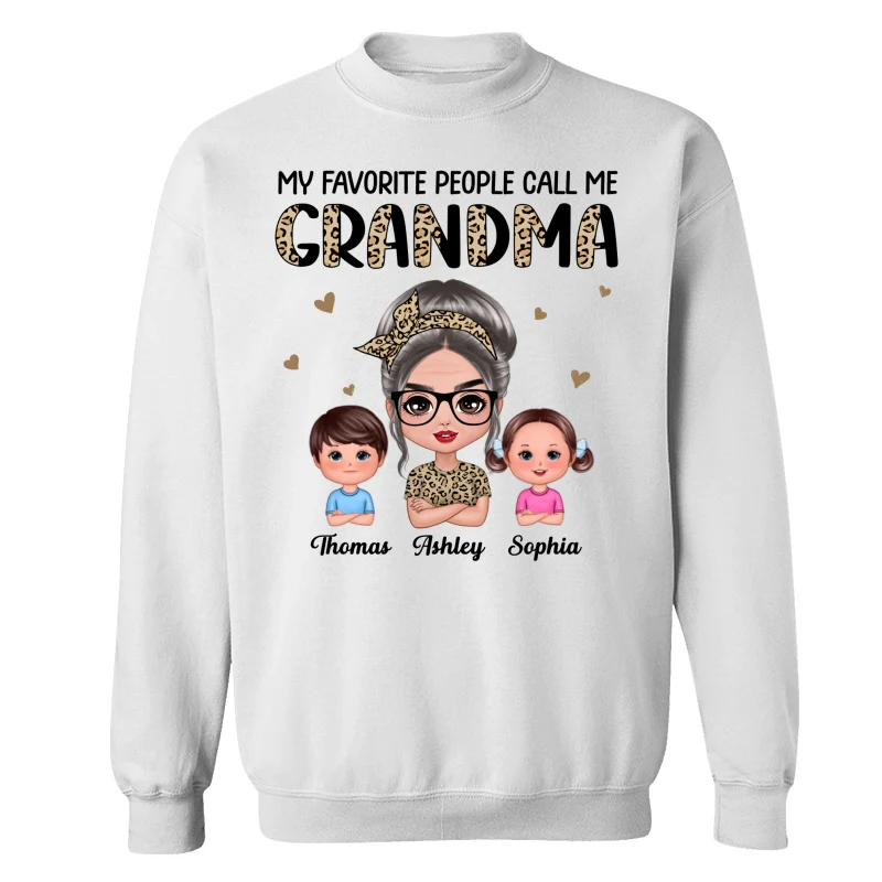 Favorite People Call Me Grandma Half Leopard Doll Grandma & Grandkids Personalized Shirt - Image 17
