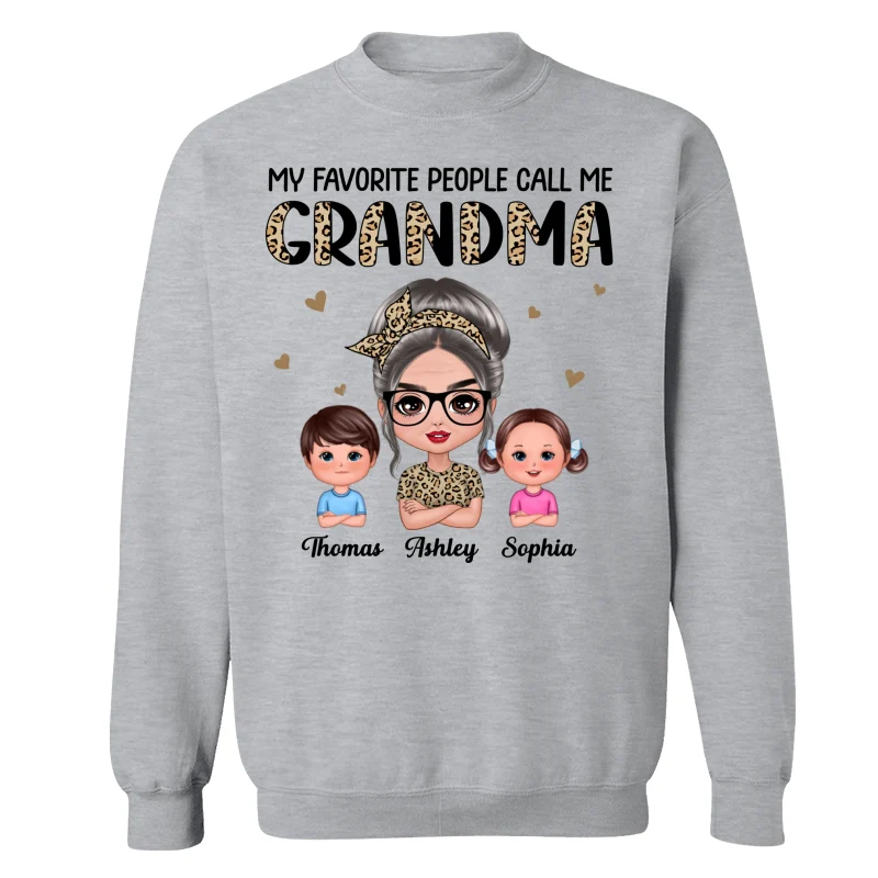 Favorite People Call Me Grandma Half Leopard Doll Grandma & Grandkids Personalized Shirt - Image 18