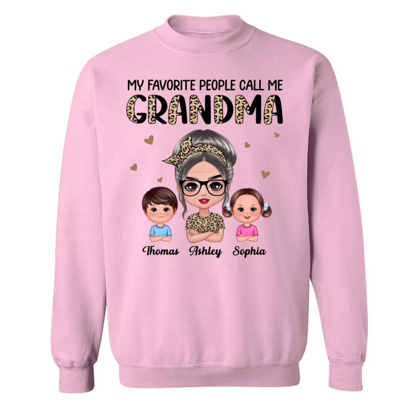 Favorite People Call Me Grandma Half Leopard Doll Grandma & Grandkids Personalized Shirt - Image 19
