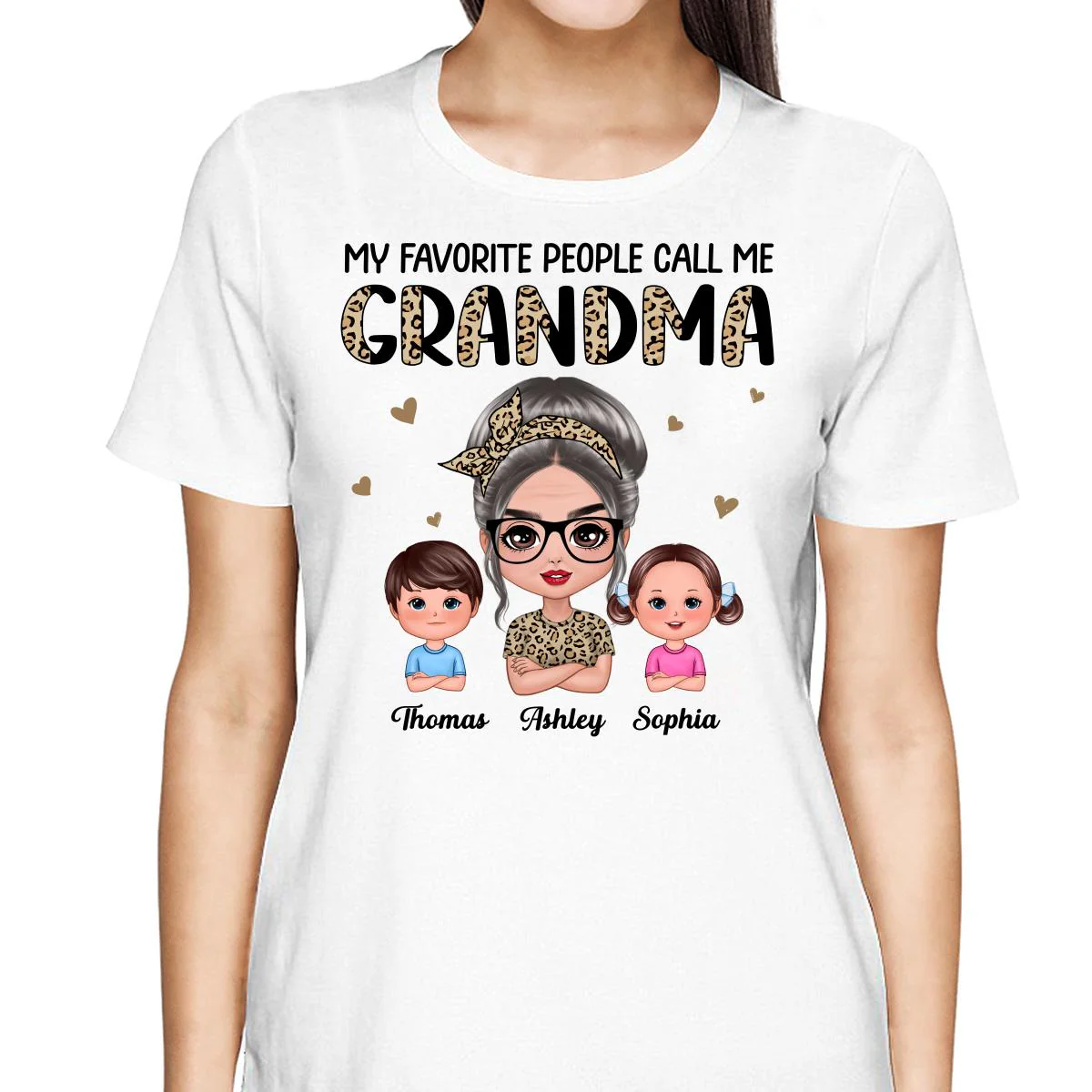 Favorite People Call Me Grandma Half Leopard Doll Grandma & Grandkids Personalized Shirt - Image 2