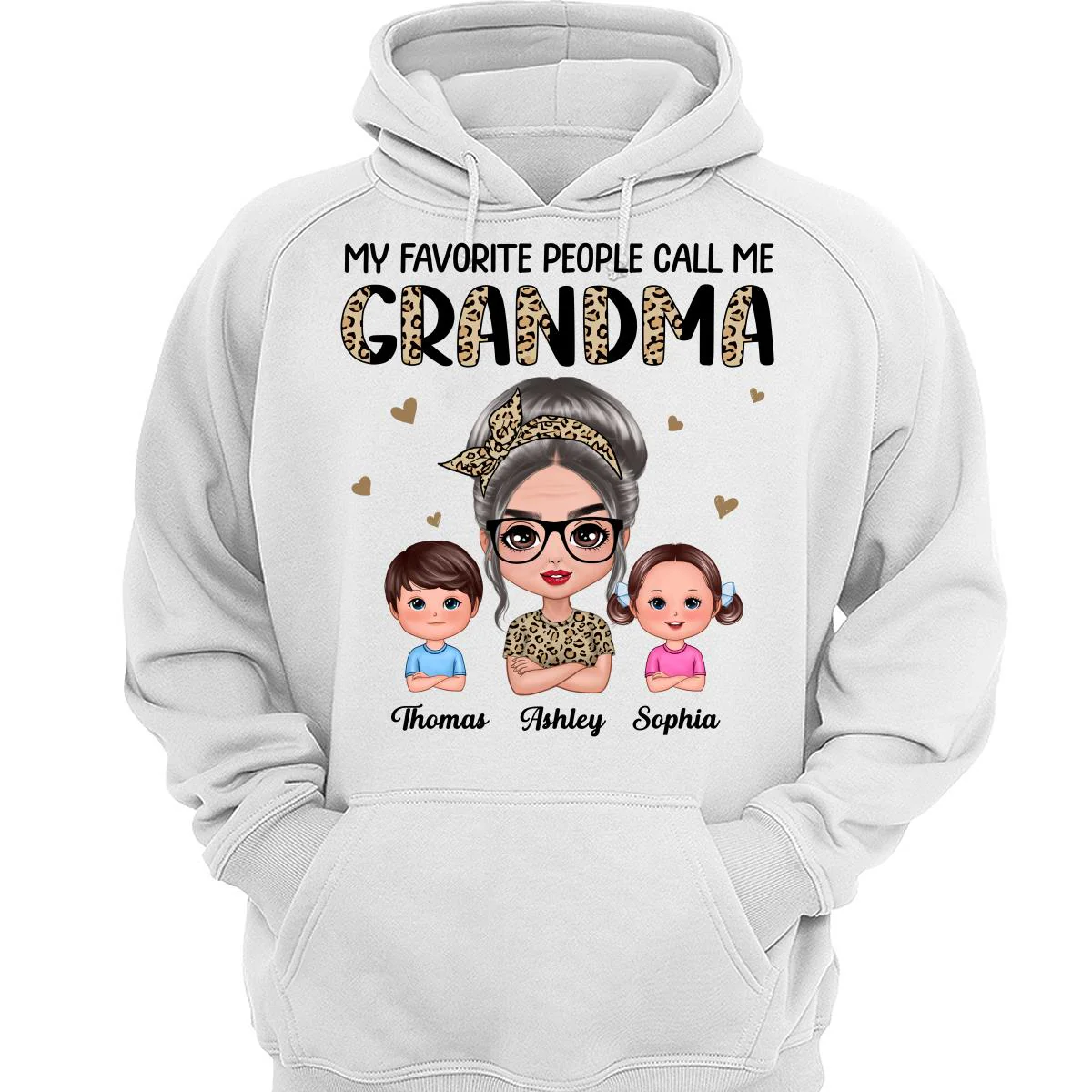 Favorite People Call Me Grandma Half Leopard Doll Grandma & Grandkids Personalized Shirt - Image 3