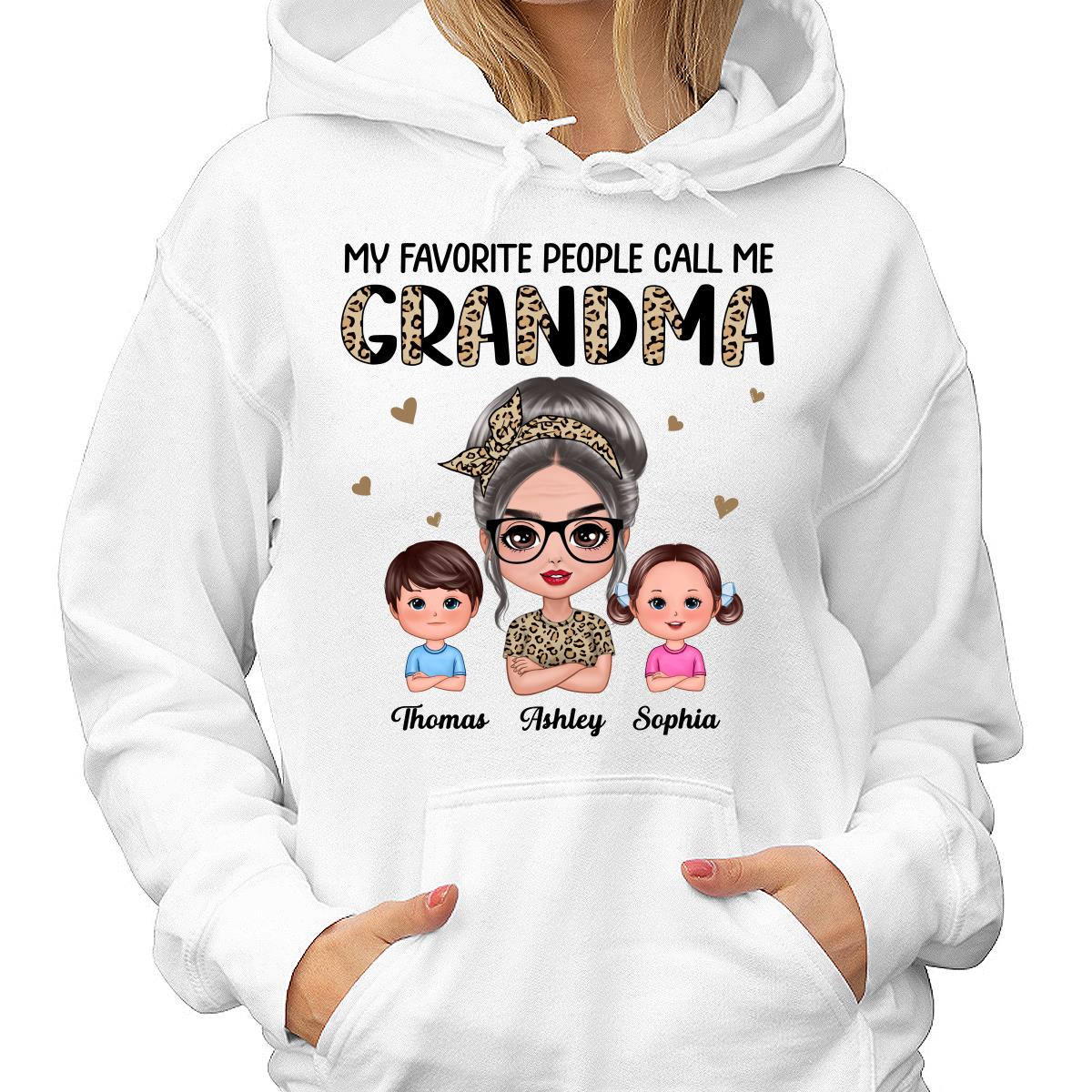 Favorite People Call Me Grandma Half Leopard Doll Grandma & Grandkids Personalized Shirt - Image 4