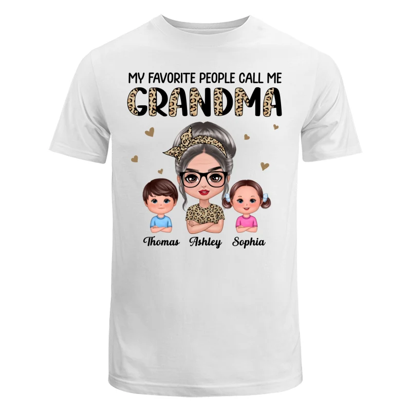 Favorite People Call Me Grandma Half Leopard Doll Grandma & Grandkids Personalized Shirt - Image 5