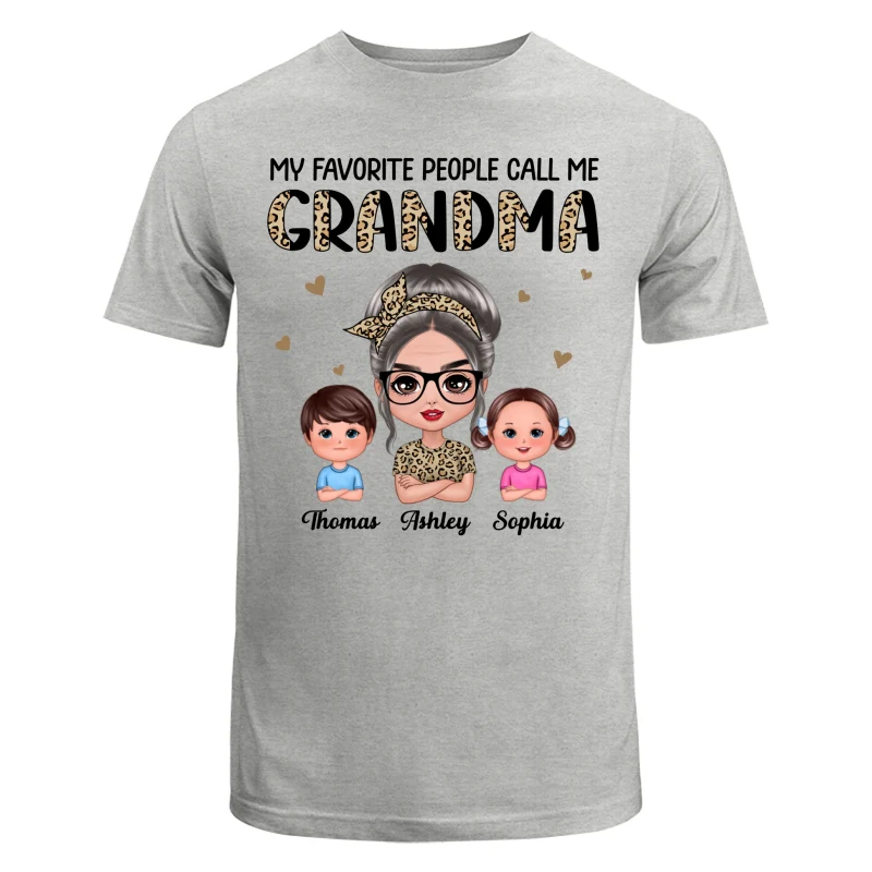 Favorite People Call Me Grandma Half Leopard Doll Grandma & Grandkids Personalized Shirt - Image 6