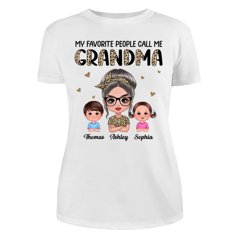 Favorite People Call Me Grandma Half Leopard Doll Grandma & Grandkids Personalized Shirt - Image 9