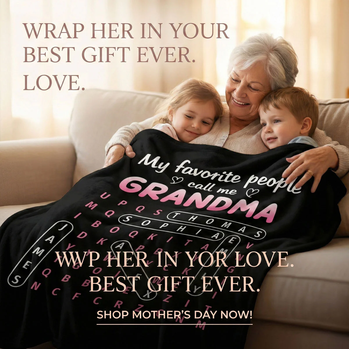 Favorite People Call Me Grandma Word Search Puzzle - Personalized Fleece Blanket - Mother's Day Gift For Grandma - Image 3