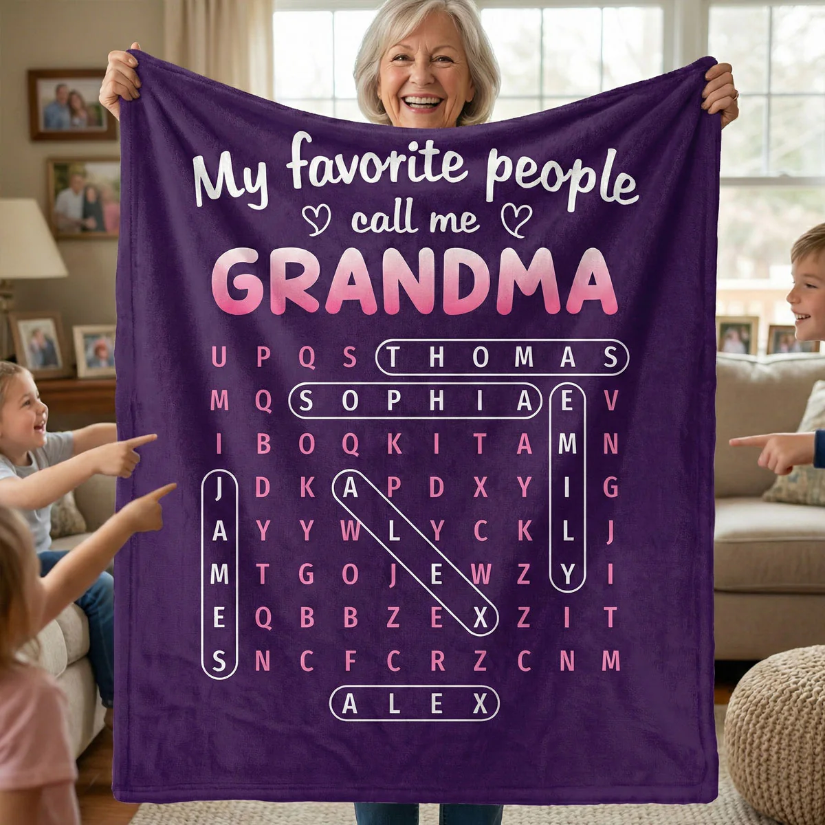Favorite People Call Me Grandma Word Search Puzzle - Personalized Fleece Blanket - Mother's Day Gift For Grandma - Image 4