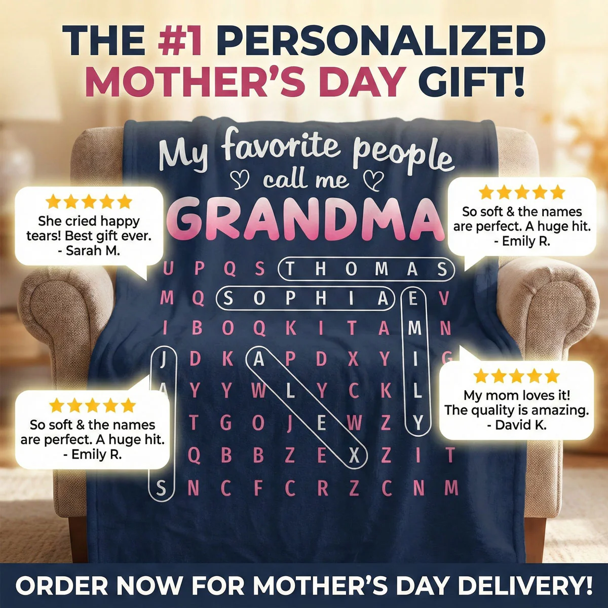 Favorite People Call Me Grandma Word Search Puzzle - Personalized Fleece Blanket - Mother's Day Gift For Grandma - Image 5