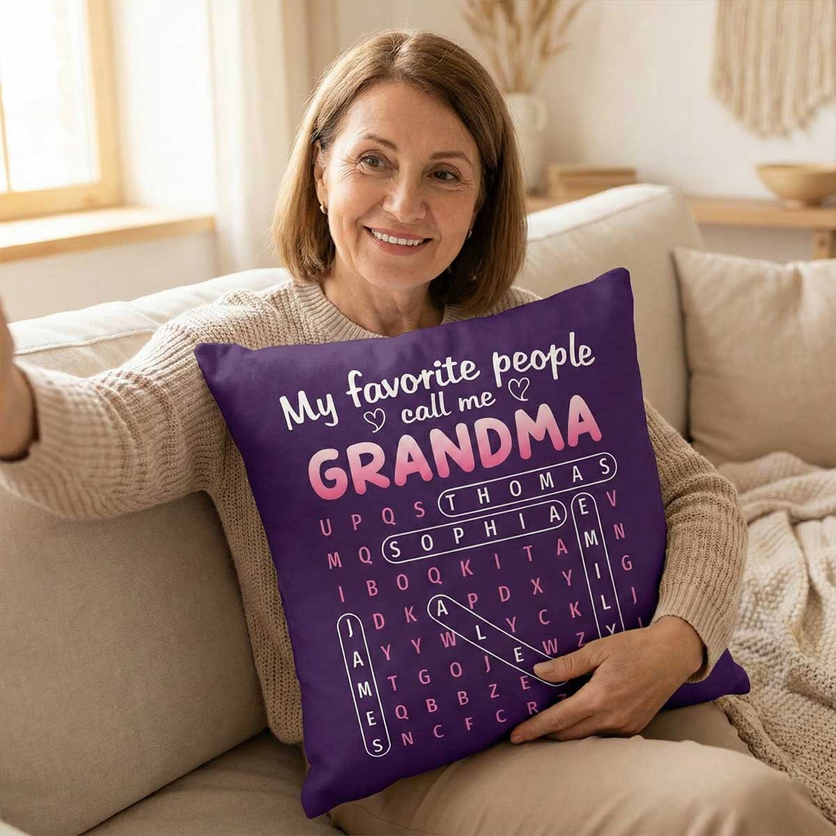 Favorite People Call Me Grandma Word Search Puzzle - Personalized Pillow - Mother's Day Gift For Grandma - Image 3