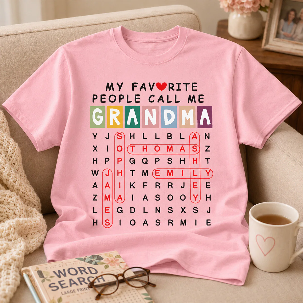 Favorite People Call Me Grandma Word Search Puzzle - Personalized Shirt - Heartfelt Gift For Grandma, Mom - Image 2