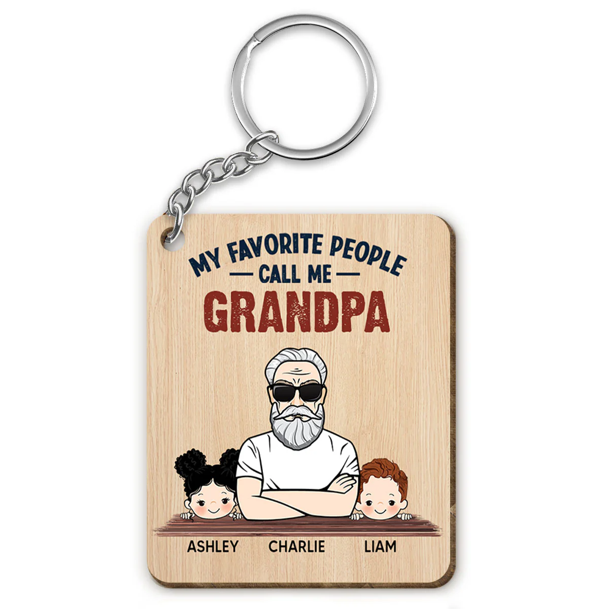 Favorite People Call Me Grandpa Dad Man And Kids Personalized Wooden Keychain