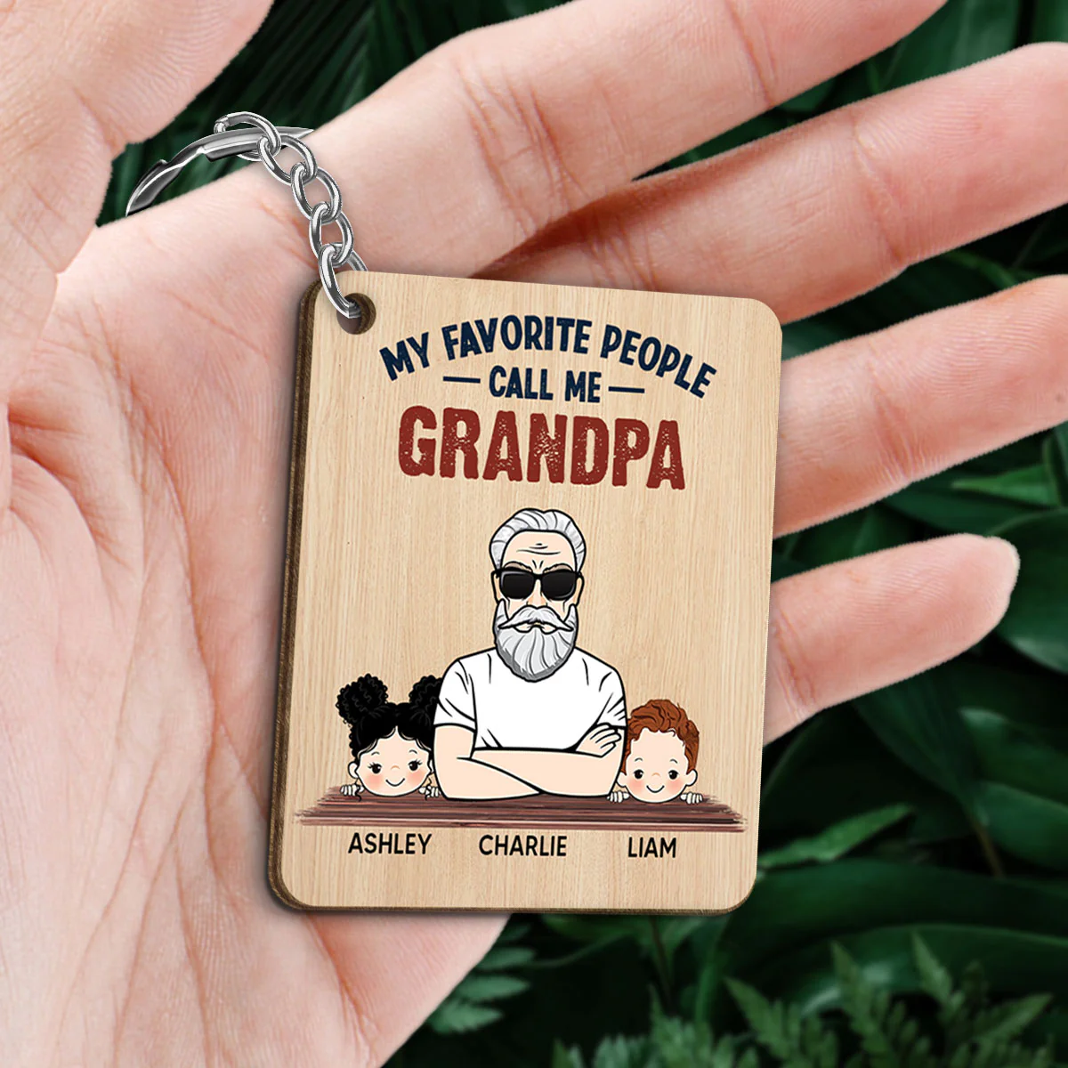 Favorite People Call Me Grandpa Dad Man And Kids Personalized Wooden Keychain - Image 2