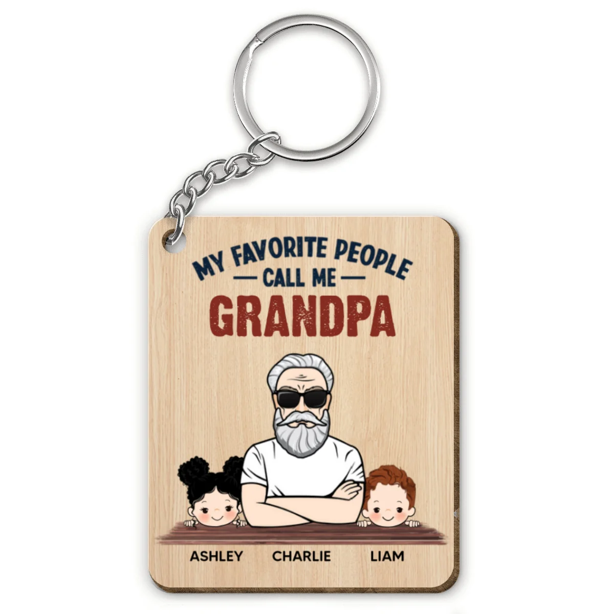 Favorite People Call Me Grandpa Dad Man And Kids Personalized Wooden Keychain - Image 4