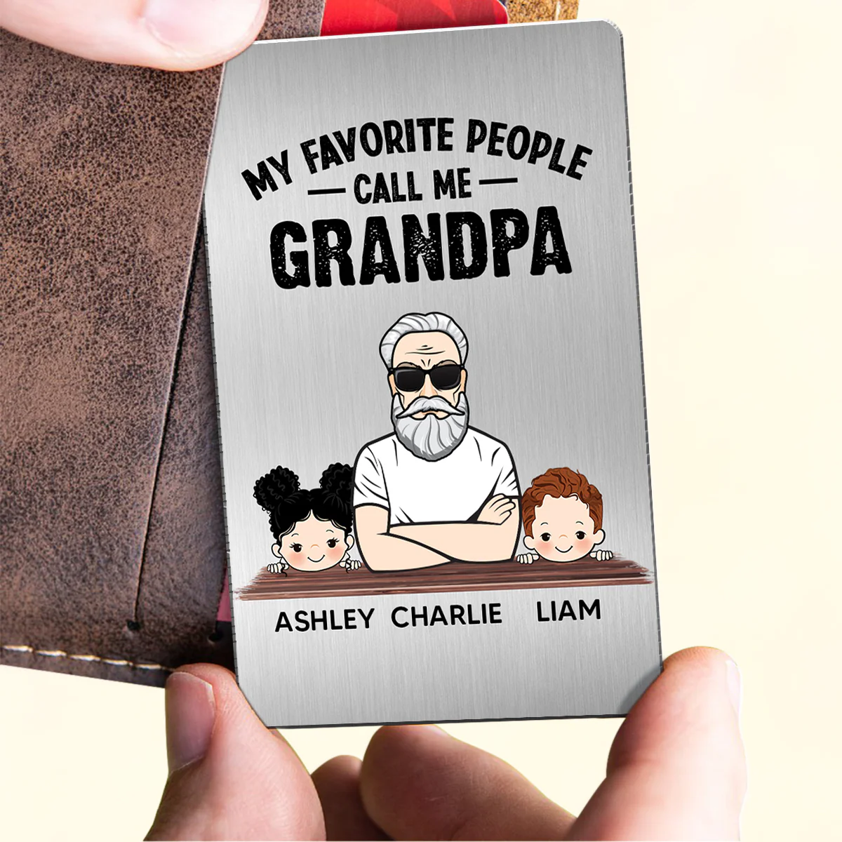 Favorite People Call Me Grandpa Man And Kids Personalized Metal Wallet Card