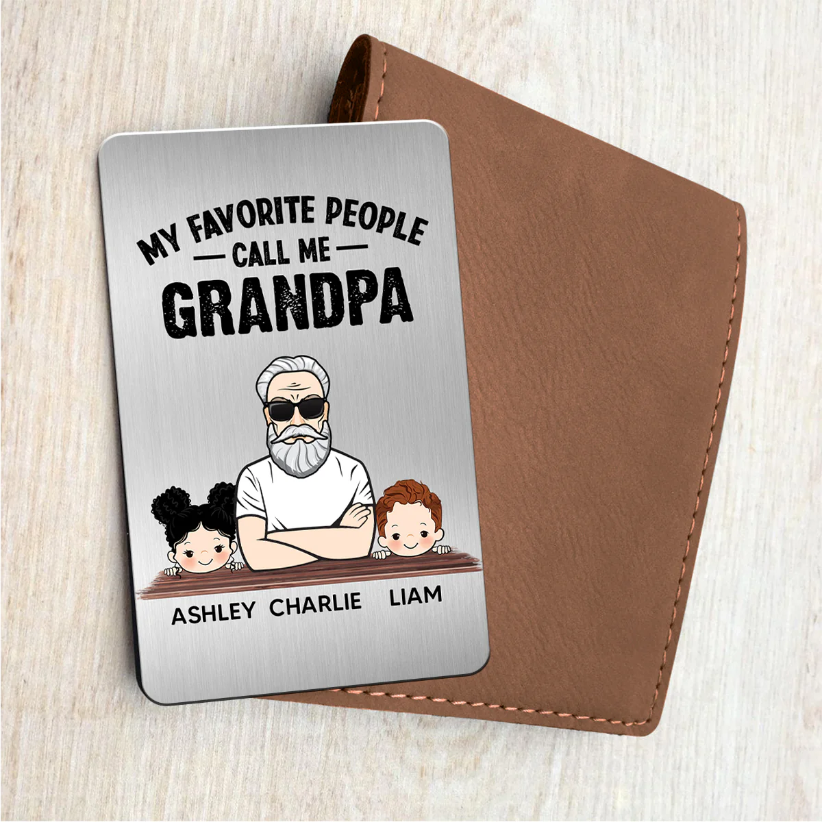 Favorite People Call Me Grandpa Man And Kids Personalized Metal Wallet Card - Image 4