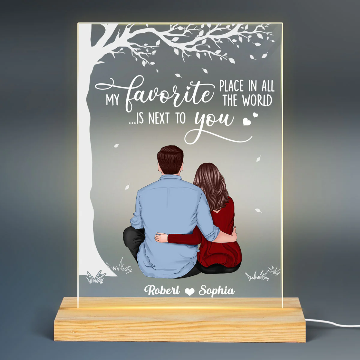 Favorite Place Couple Personalized Plaque LED Night Light, Acrylic LED Lamp, Valentine‘s Day Gift For Him, For Her - Image 2