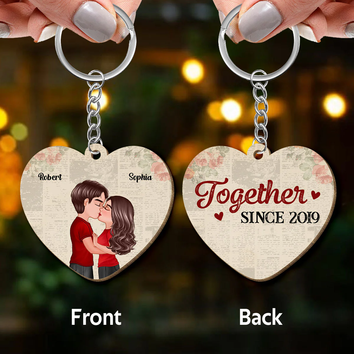 Favorite Place In All The World Couple Kissing Personalized Heart Shaped Wooden Keychain - Image 4