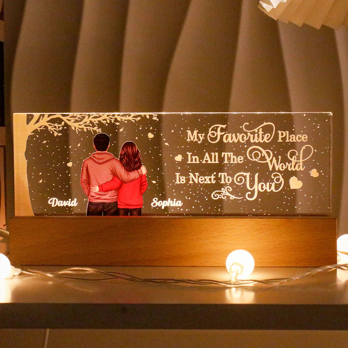Favorite Place In The World Couple Hugging Standing Back View Personalized Acrylic LED Night Light, Gift for Him, Gift for Her