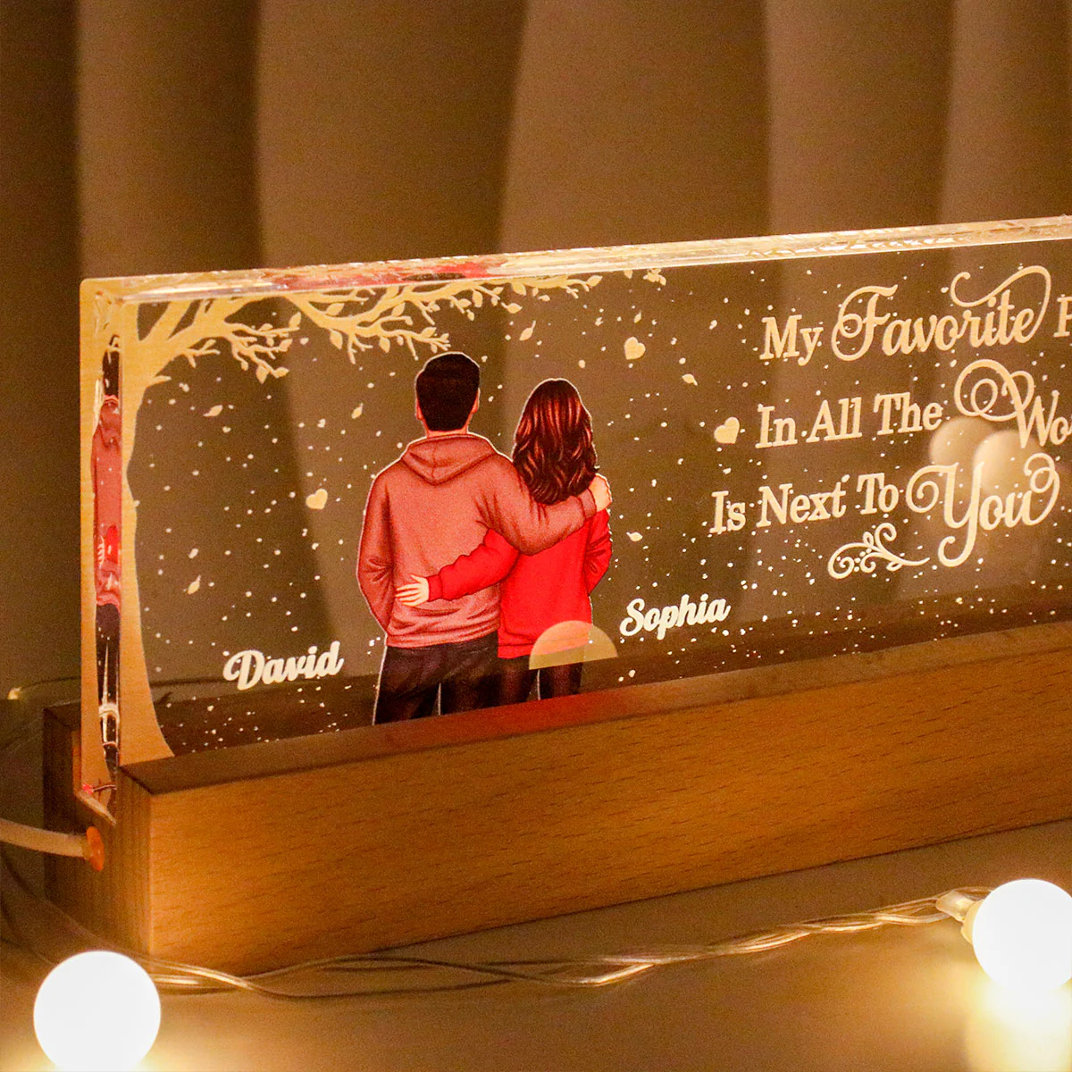 Favorite Place In The World Couple Hugging Standing Back View Personalized Acrylic LED Night Light, Gift for Him, Gift for Her - Image 4