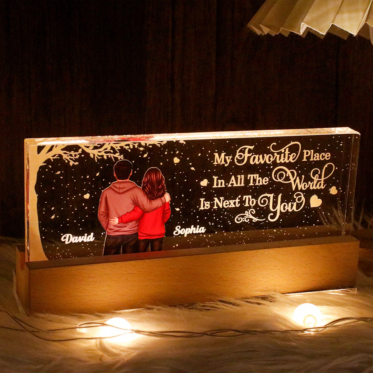 Favorite Place In The World Couple Hugging Standing Back View Personalized Acrylic LED Night Light, Gift for Him, Gift for Her - Image 5