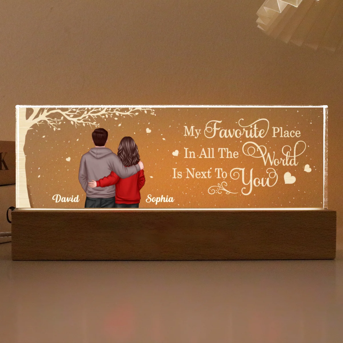 Favorite Place In The World Couple Hugging Standing Back View Personalized Acrylic LED Night Light, Gift for Him, Gift for Her - Image 7