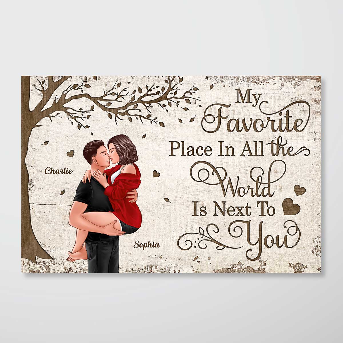 Favorite Place In The World Couple Kissing Passionate Personalized Poster, Perfect Anniversary Gift For Him, For Her