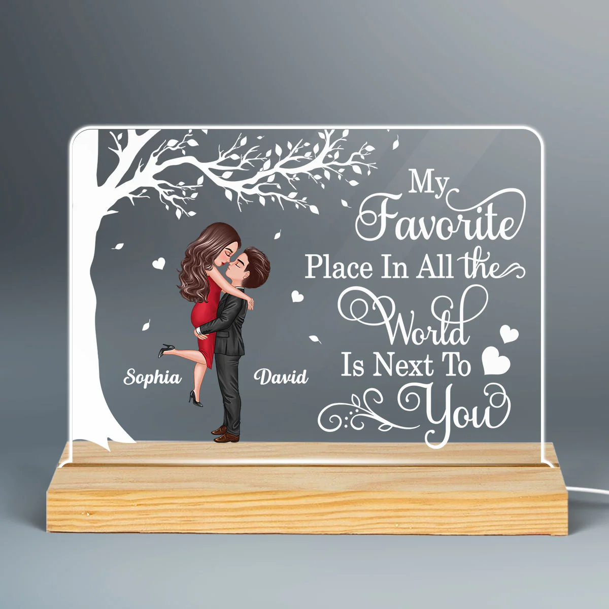 Favorite Place In The World Couple Kissing Personalized LED Night Light - Image 2
