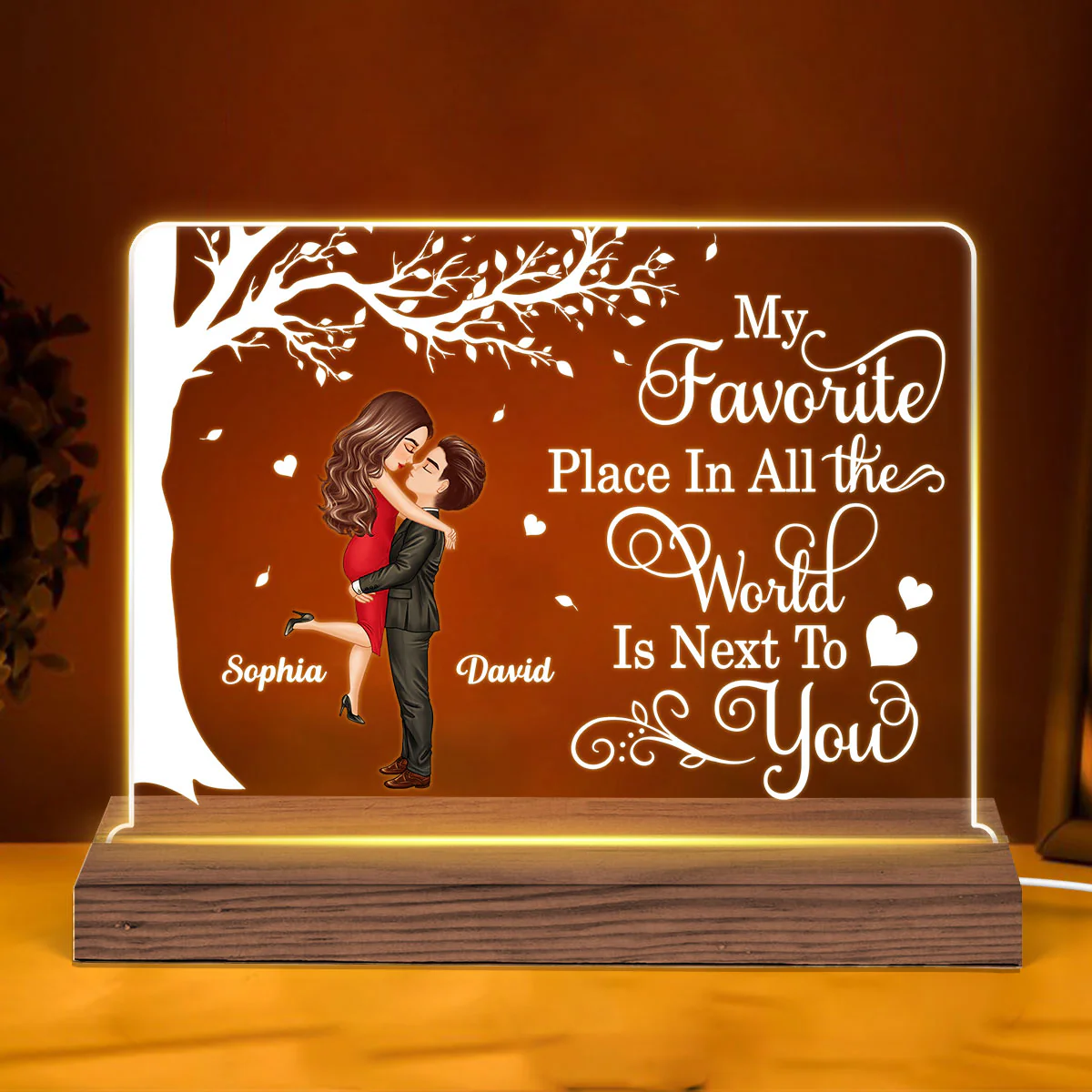Favorite Place In The World Couple Kissing Personalized LED Night Light - Image 3