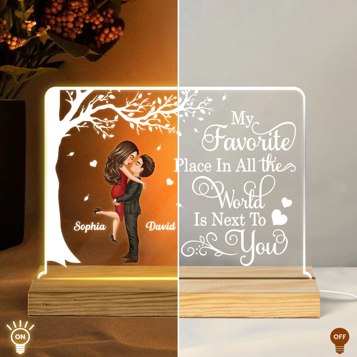 Favorite Place In The World Couple Kissing Personalized LED Night Light - Image 4