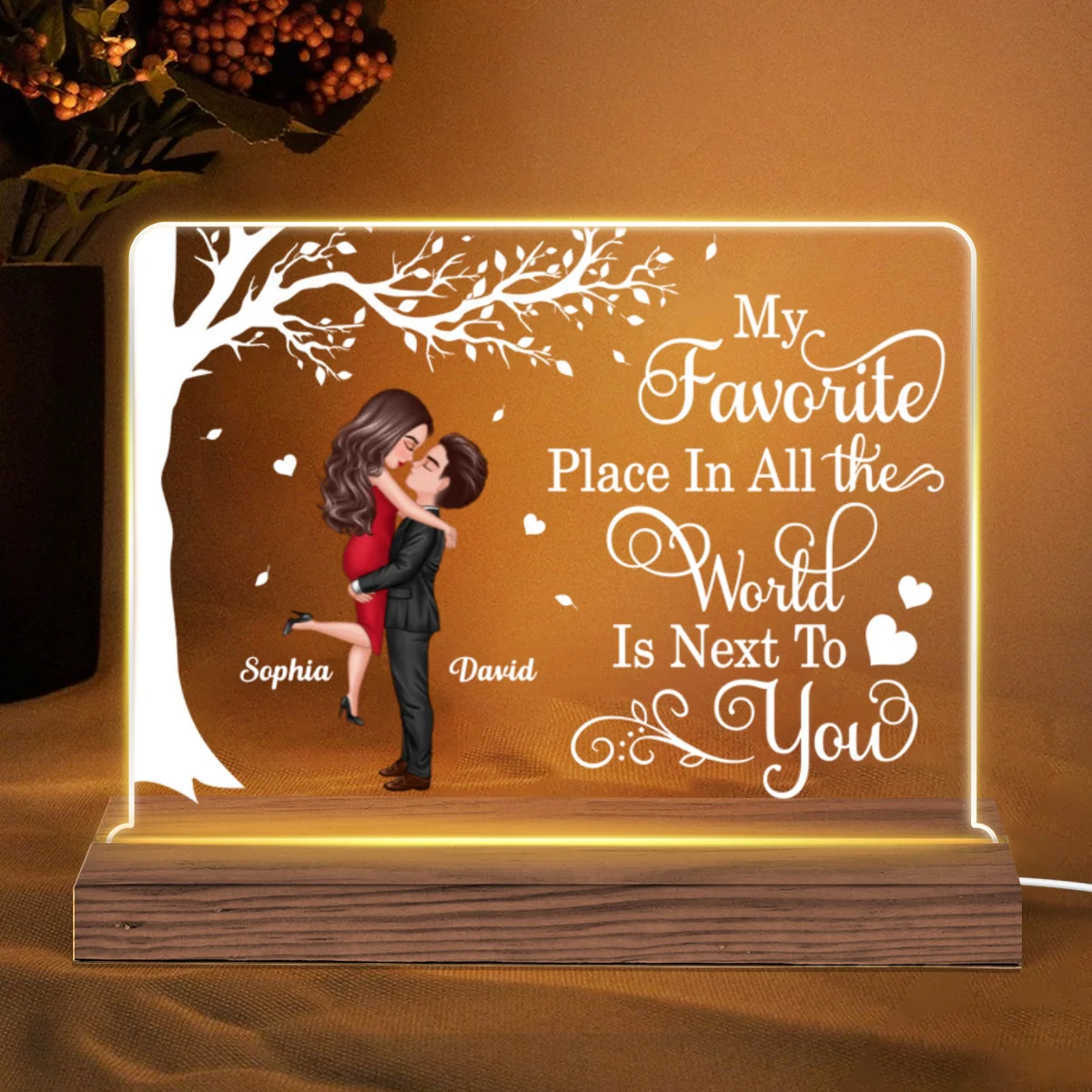 Favorite Place In The World Couple Kissing Personalized LED Night Light - Image 6