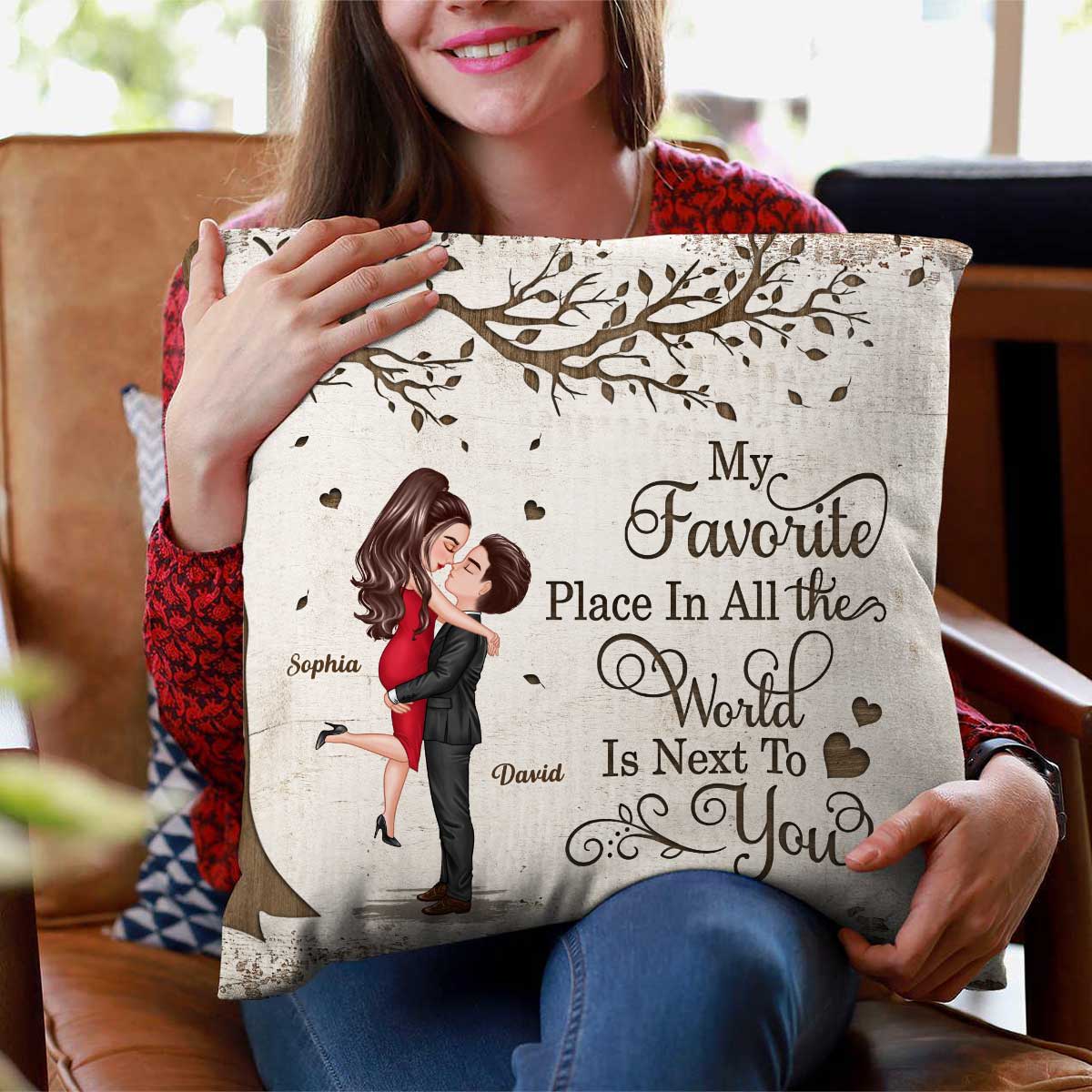 Favorite Place In The World Couple Kissing Personalized Pillow - Image 3