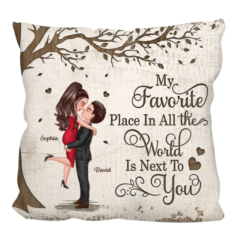 Favorite Place In The World Couple Kissing Personalized Pillow - Image 6