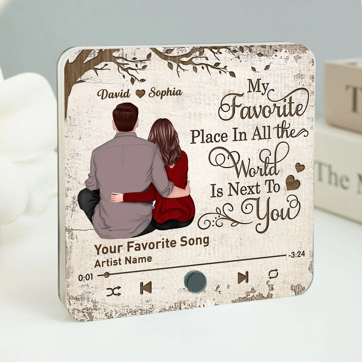 Favorite Place In The World Couple Sitting Back View - Personalized Music Fridge Magnet - Gift for Him, Gift for Her - Image 3
