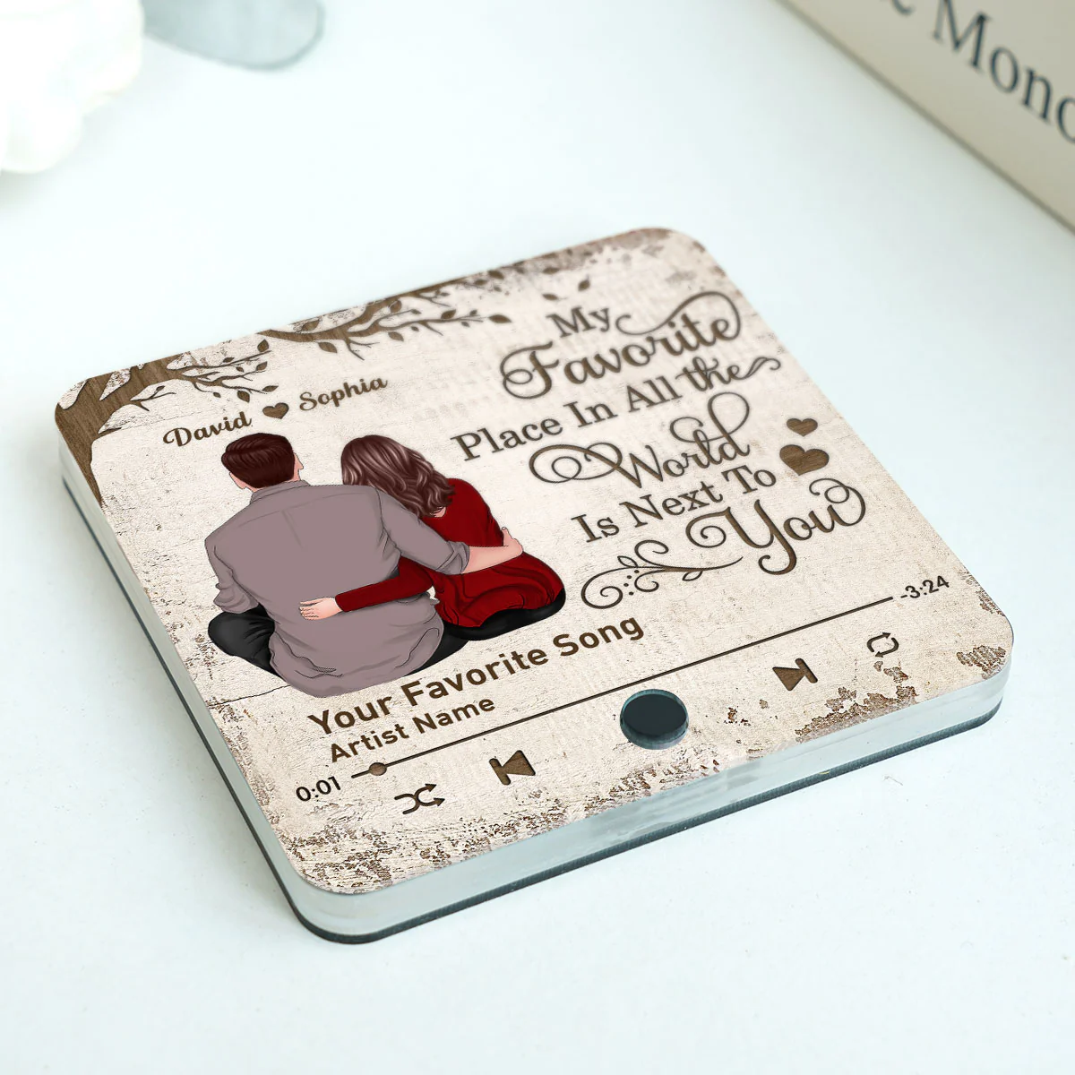 Favorite Place In The World Couple Sitting Back View - Personalized Music Fridge Magnet - Gift for Him, Gift for Her - Image 4