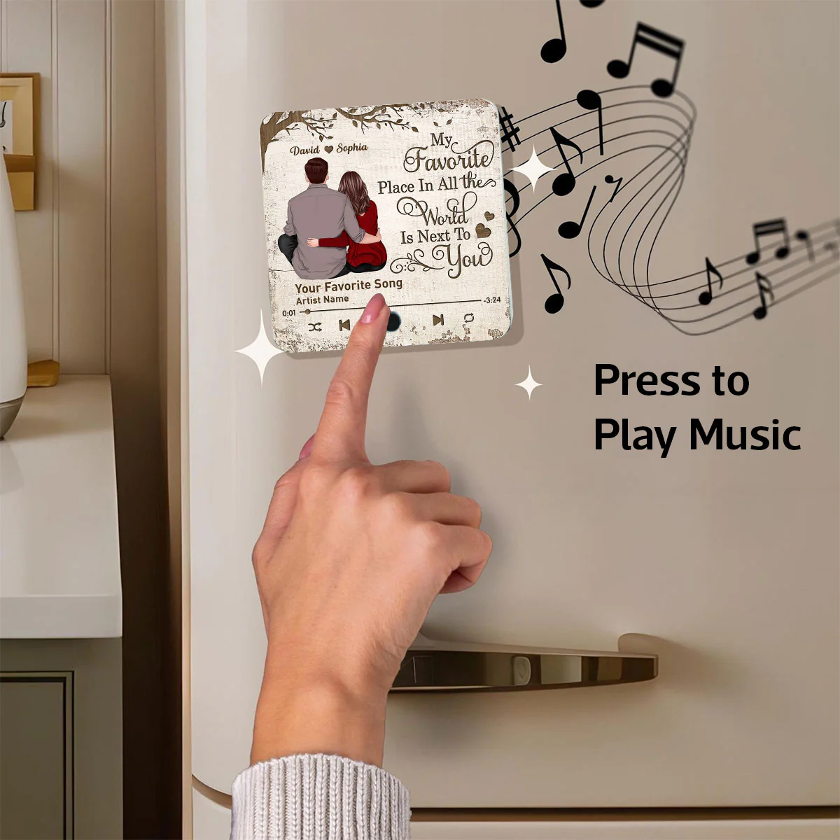 Favorite Place In The World Couple Sitting Back View - Personalized Music Fridge Magnet - Gift for Him, Gift for Her - Image 7