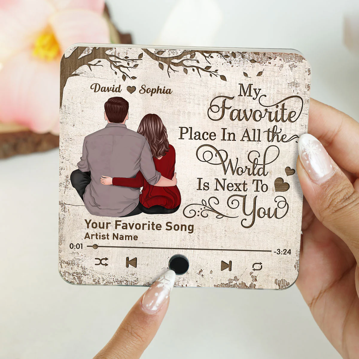 Favorite Place In The World Couple Sitting Back View - Personalized Music Fridge Magnet - Gift for Him, Gift for Her - Image 8