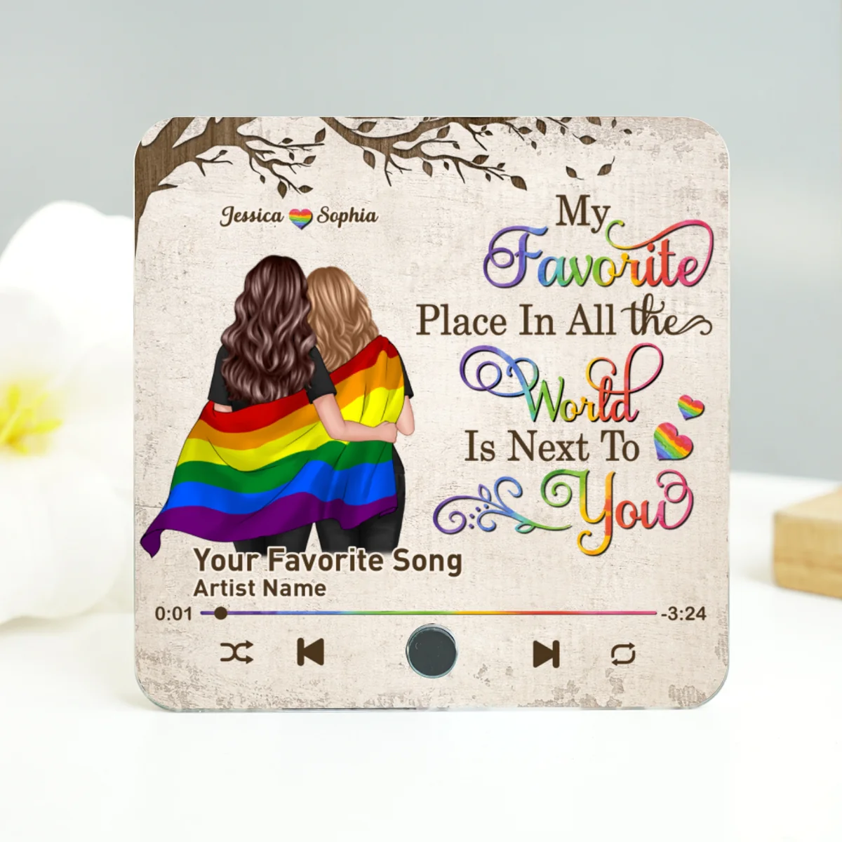 Favorite Place In The World LGBT Couple Standing Back View Personalized Music Fridge Magnet - Image 14