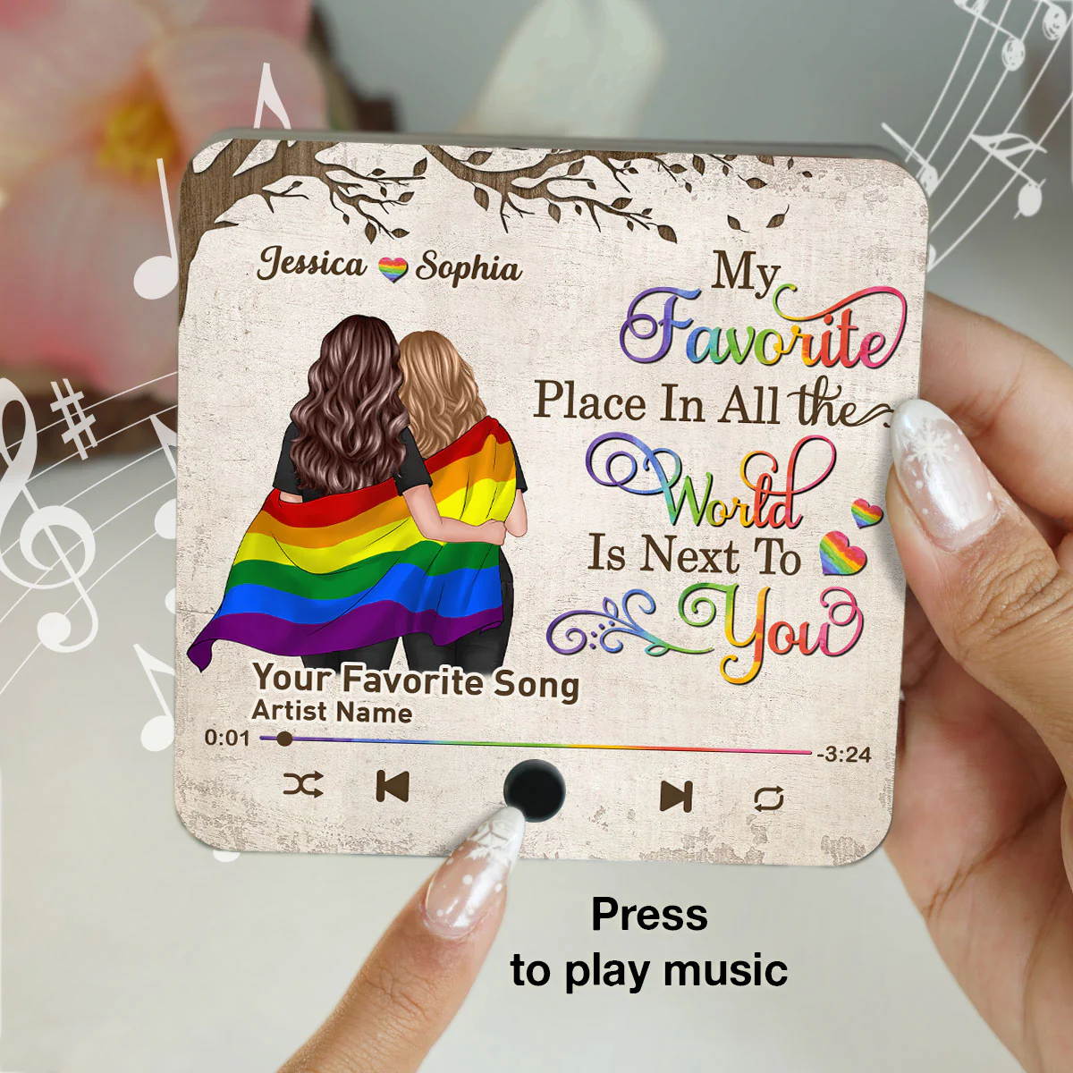 Favorite Place In The World LGBT Couple Standing Back View Personalized Music Fridge Magnet - Image 5