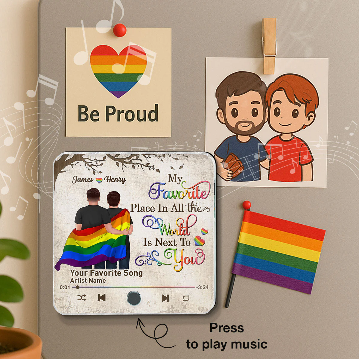 Favorite Place In The World LGBT Couple Standing Back View Personalized Music Fridge Magnet - Image 6